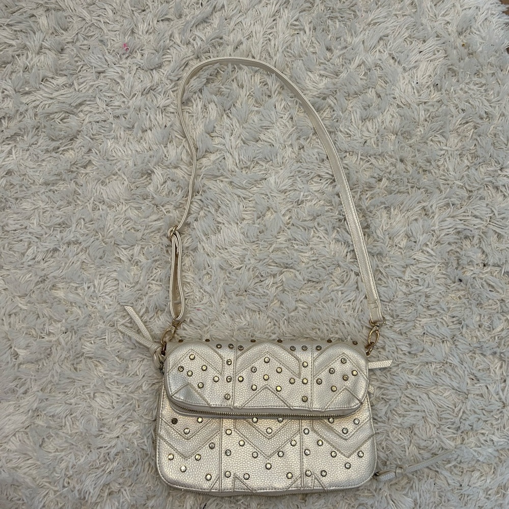 Elegant Cream Studded Shoulder Bag